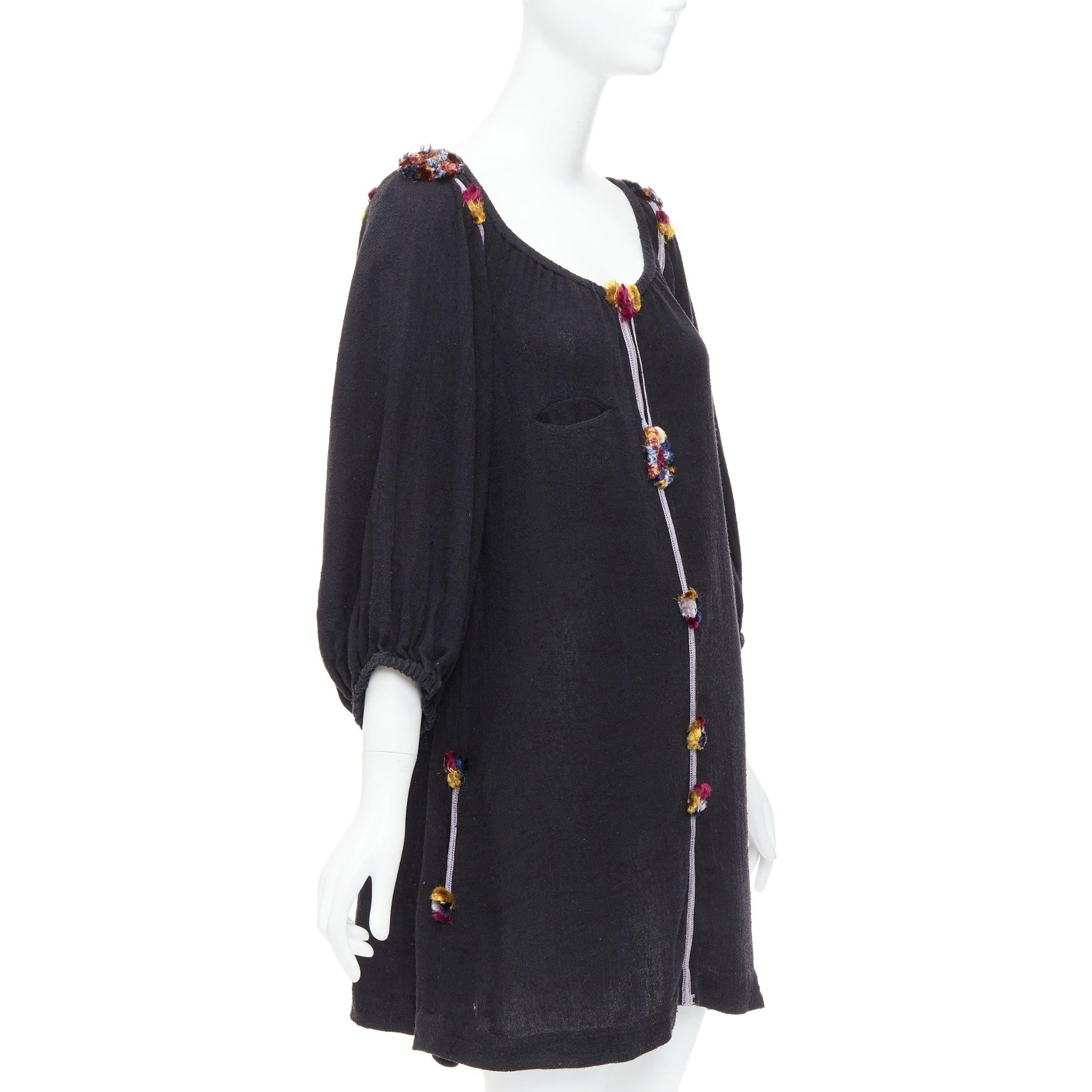 Black ISABEL MARANT black multicolour pompom trim boho dress Sz.1 S For Sale