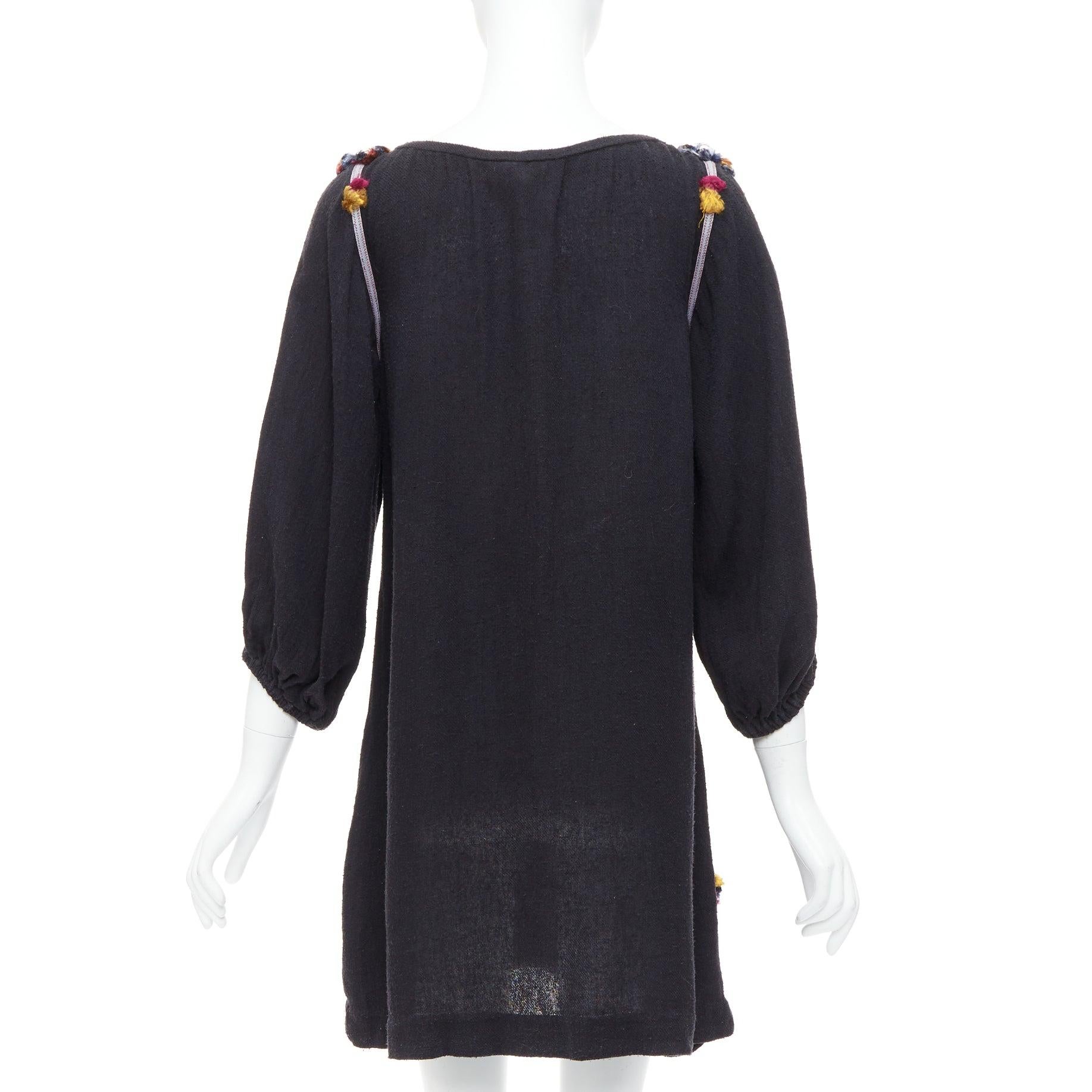 ISABEL MARANT black multicolour pompom trim boho dress Sz.1 S For Sale 1