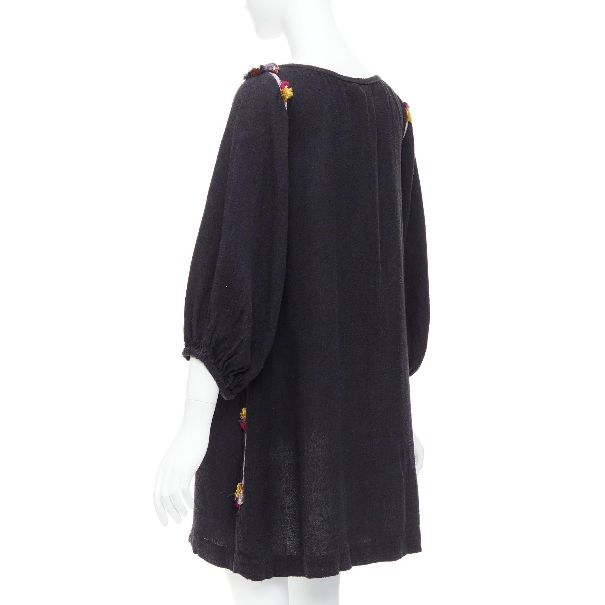 ISABEL MARANT black multicolour pompom trim boho dress Sz.1 S For Sale 2
