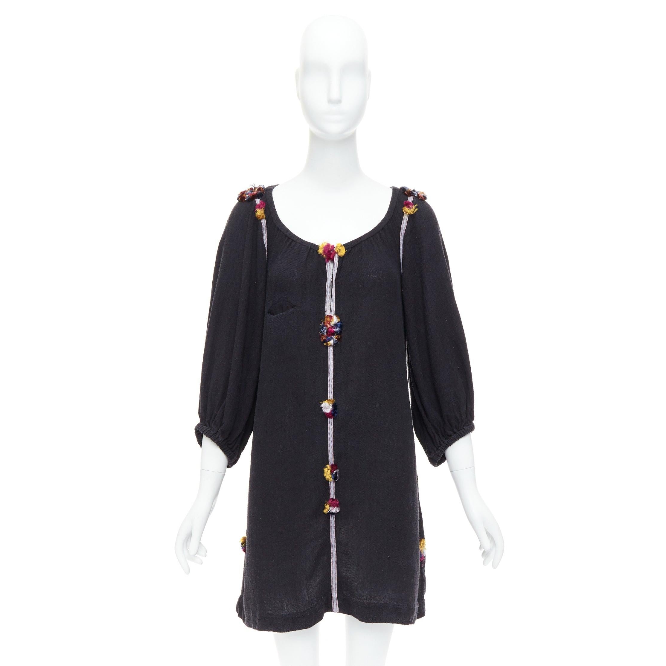 ISABEL MARANT black multicolour pompom trim boho dress Sz.1 S For Sale 5