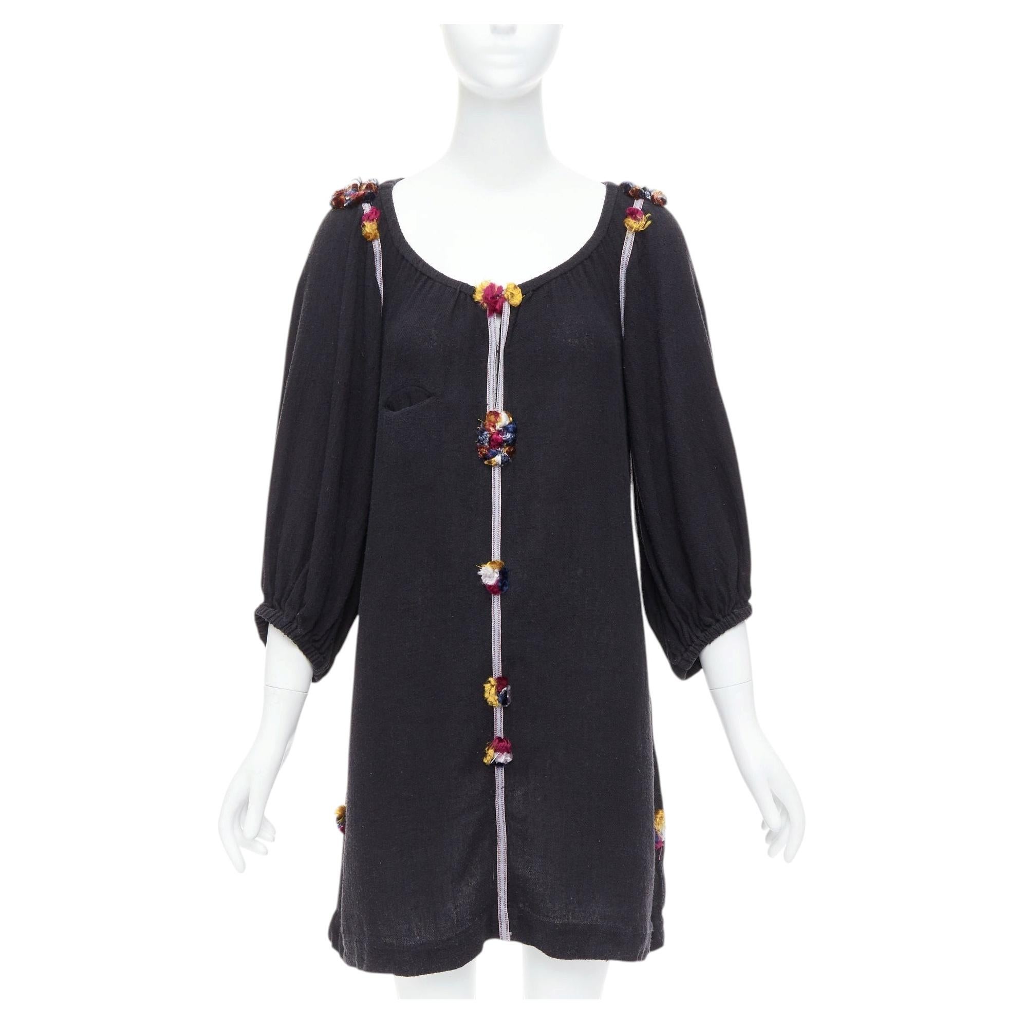 ISABEL MARANT vestido boho negro multicolor con pompones Sz.1 S en venta