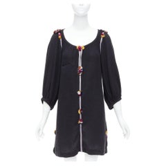 ISABEL MARANT black multicolour pompom trim boho dress Sz.1 S