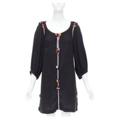 ISABEL MARANT black multicolour pompom trim boho dress Sz.1 S