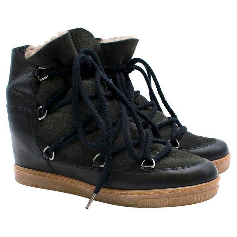 Isabel Marant Black Nowles FurLined Wedge Snow Boots Size 41 at