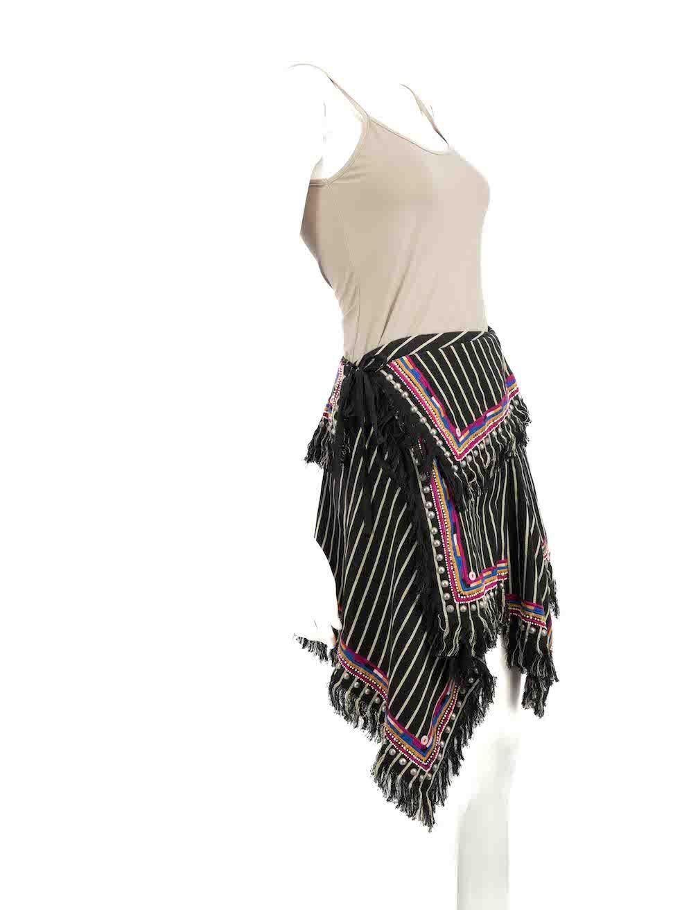 CONDITION is Never worn, with tags. No visible wear to skirt is evident on this new Isabel Marant designer resale item.
 
 Details
 Black
 Cotton
 Wrap skirt
 Striped pattern
 Fringe hem
 Button and tie fastening
 Silver studded
 
 
 Made in India
