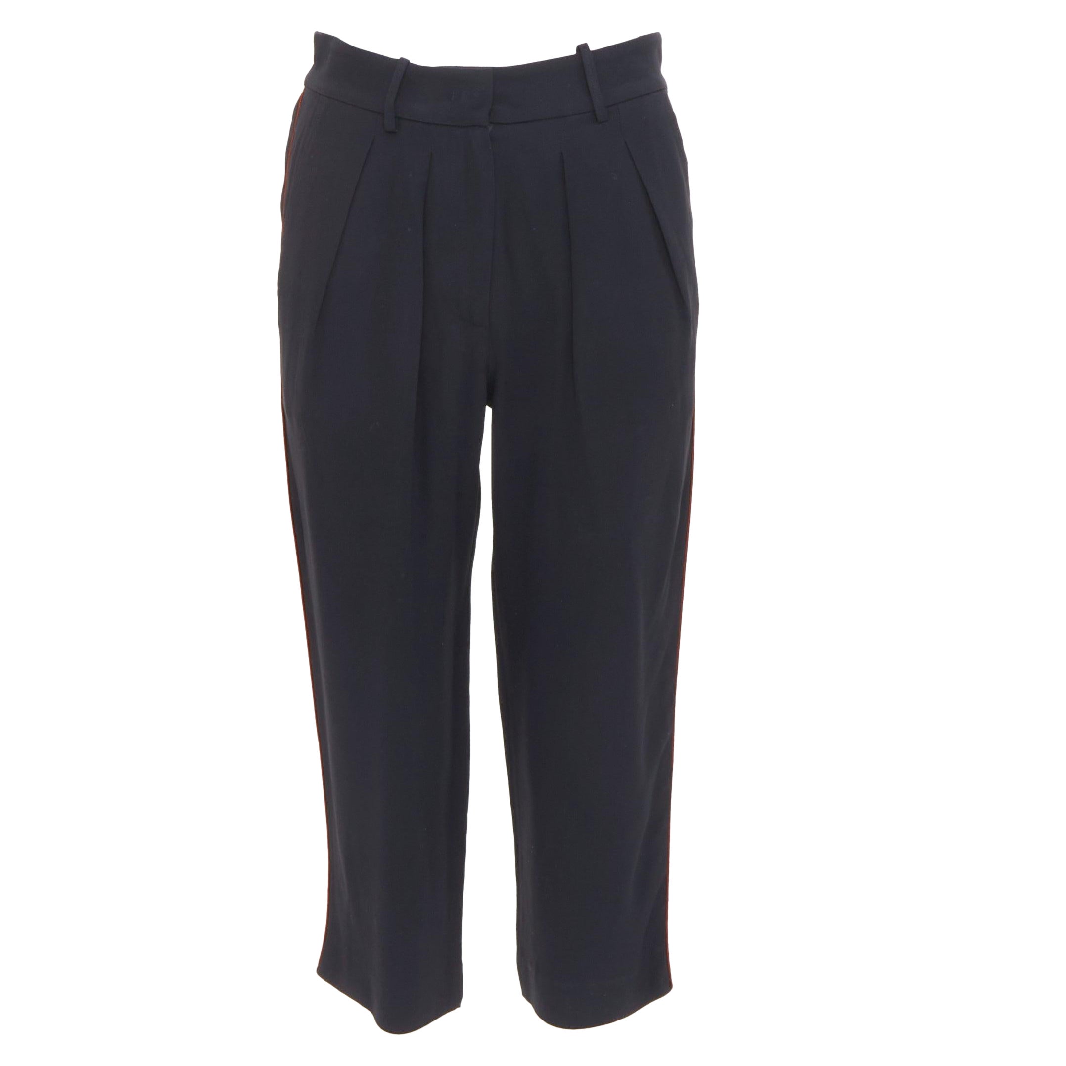 ISABEL MARANT - Pantalon capri coupe droite à plis, passepoil rouge et noir FR36 S