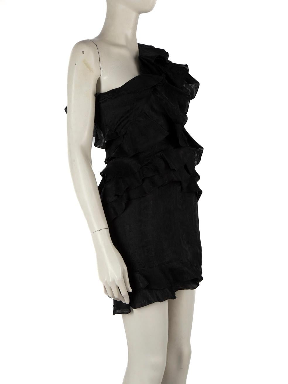 CONDITION is Very Good. Hardly any visible wear to the dress is evident on this used Isabel Marant designer resale item.
  
  
  
  Details
  
  
  Black 
  
  Silk 
  
  Dress 
  
  Mini 
  
  One shouldered
  
  Sleeveless 
  
  Ruffle detail
  
 