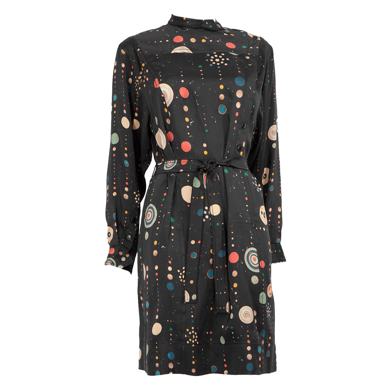 Isabel Marant Black Silk Planet Print Dress Size XS