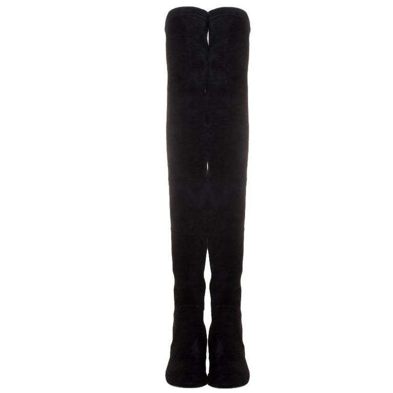 Isabel Marant Black Stretch Suede Brenna Over the Knee Thigh High Boots