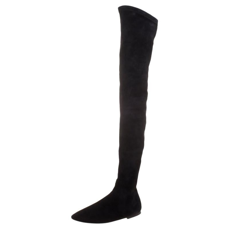 Isabel Marant Black Stretch Suede Brenna Over the Knee Thigh High Boots Size 40