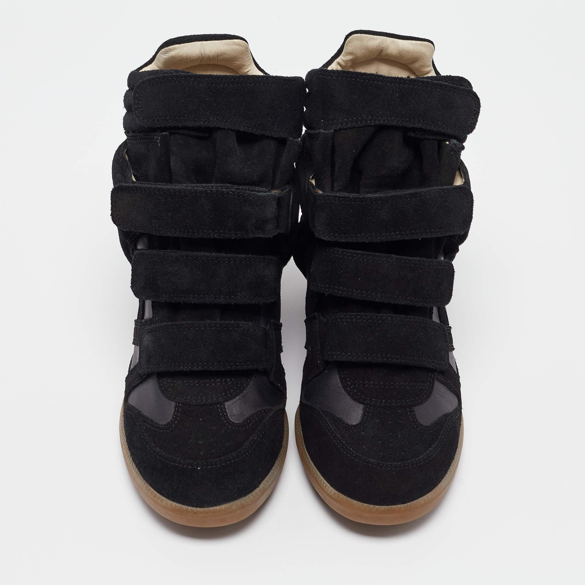Isabel Marant Black Suede and Leather Bekett Wedge Sneakers Size 38 Excellent état à Dubai, Al Qouz 2