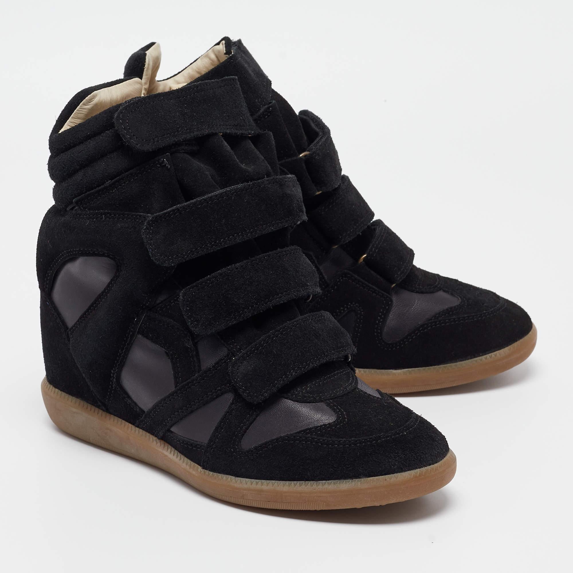  Isabel Marant Black Suede and Leather Bekett Wedge Sneakers Size 38 Pour femmes 