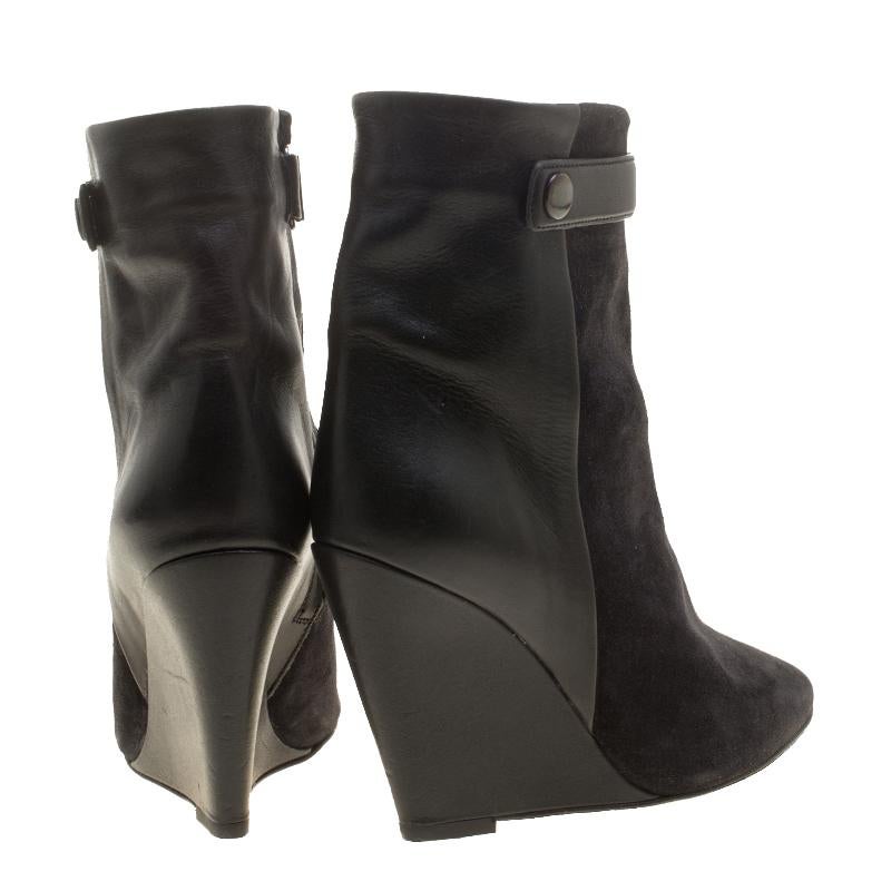Isabel Marant Black Suede and Leather Purdey Wedge Heel Ankle Boots Size 36 In New Condition In Dubai, Al Qouz 2