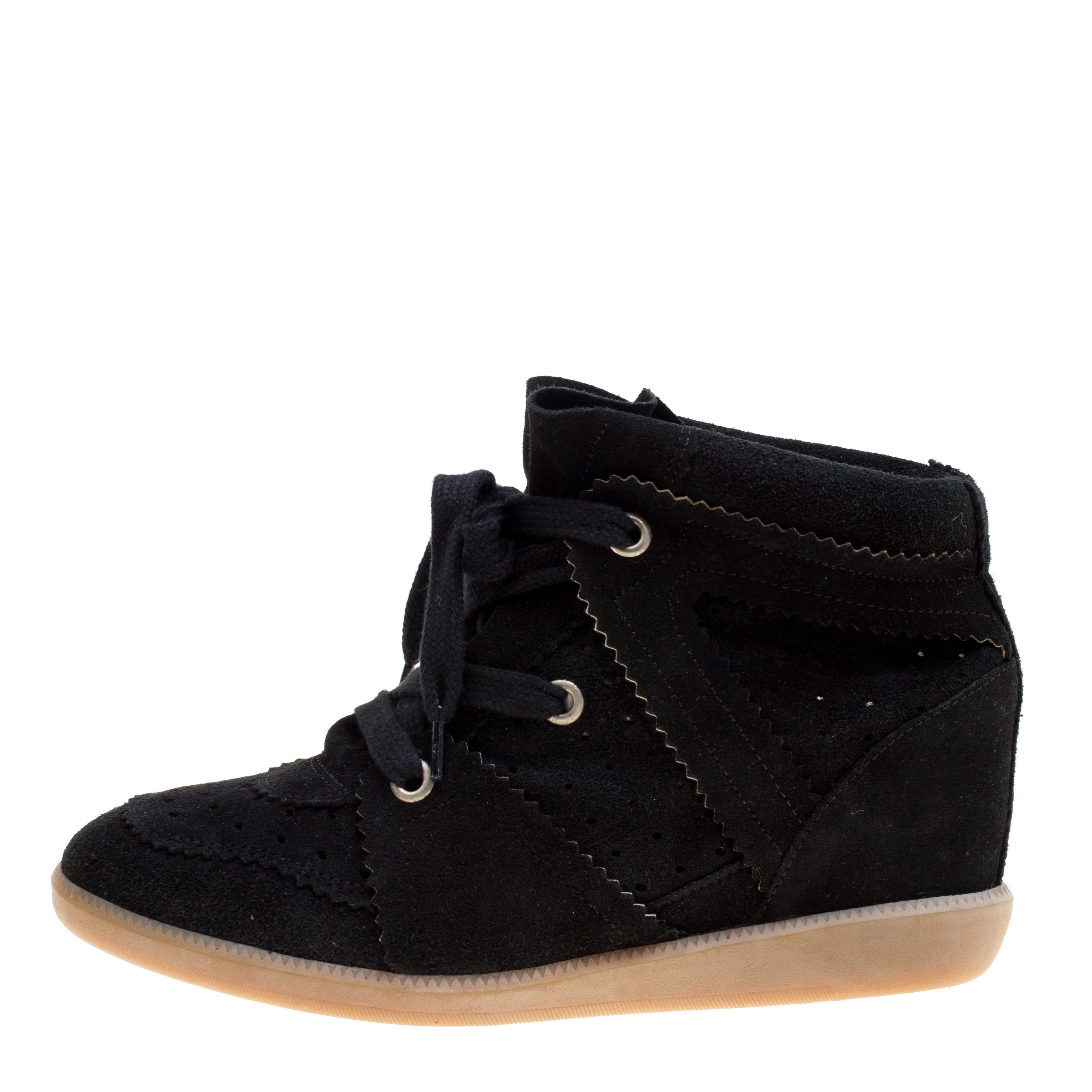 Isabel Marant Black Suede Bobby Lace Up Wedge Sneakers Size 40 In New Condition In Dubai, Al Qouz 2