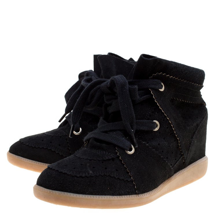 Isabel Marant Black Suede Lace Up Wedge Sneakers Size 40 at 1stDibs | marant isabel marant sneakers, isabel marant studded