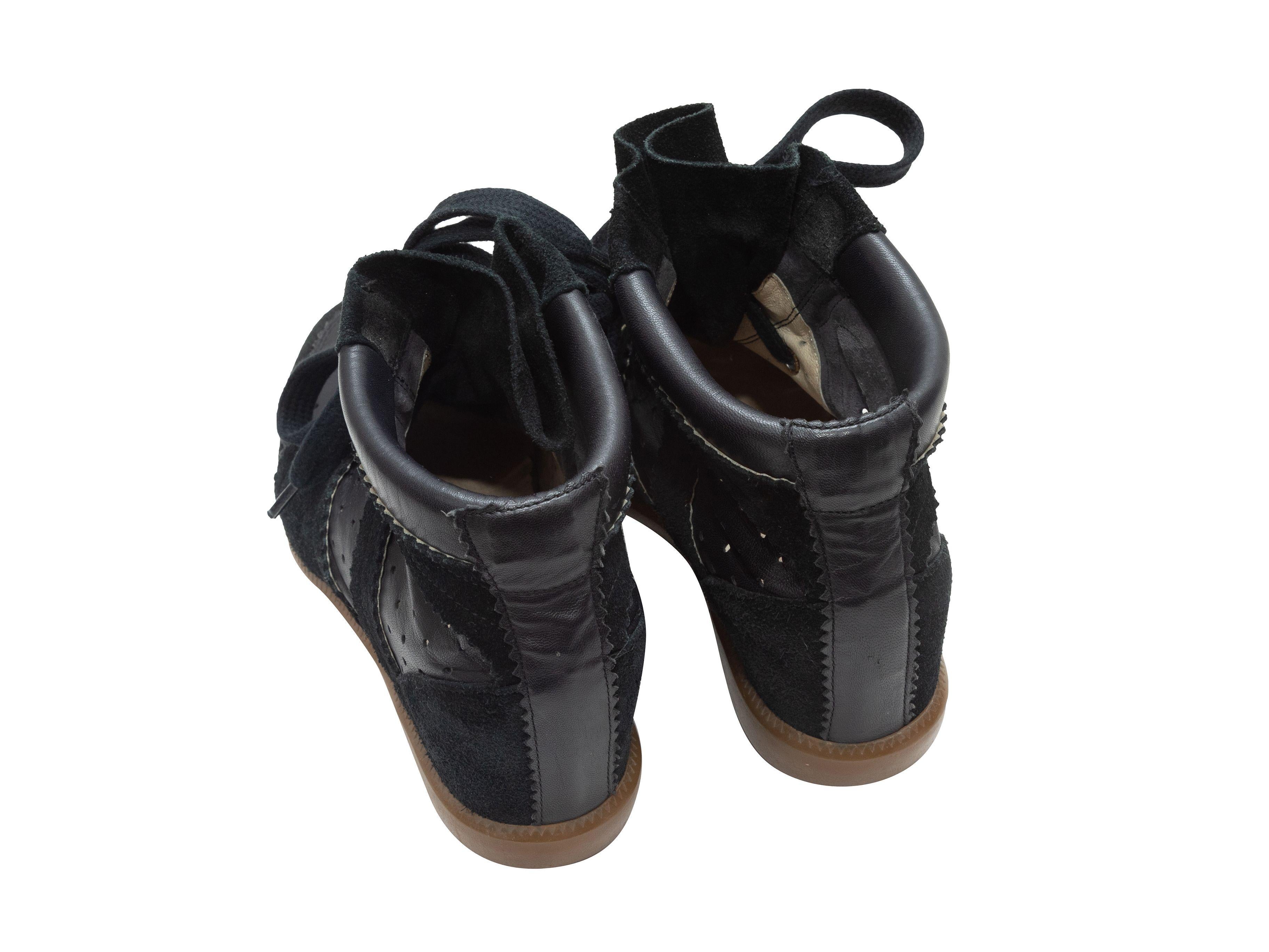 Isabel Marant Black Suede & Leather Wedge Sneakers In Good Condition For Sale In New York, NY