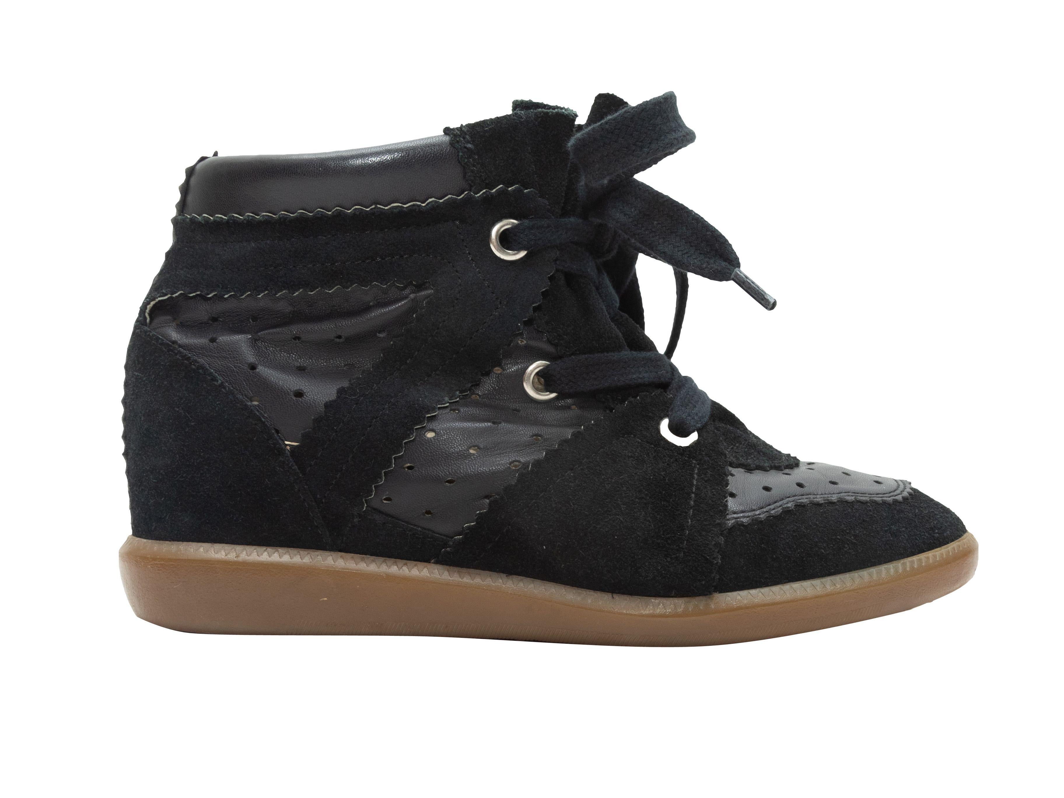Isabel Marant Black Suede & Leather Wedge Sneakers For Sale 1