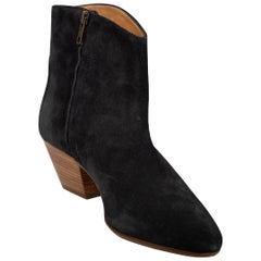 Isabel Marant Black Suede Low Heel Ankle Boots Size IT 38
