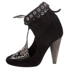 Isabel Marant Black Suede Mossa Studded Cutout Ankle Boots Size 36