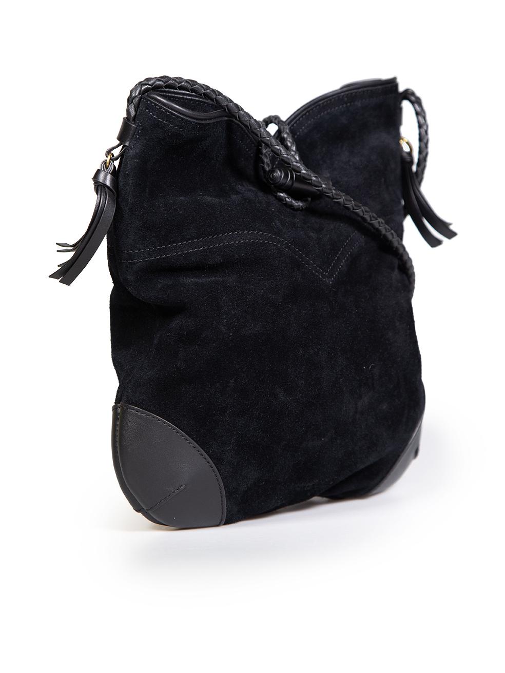CONDITION is Very good. Minimal wear to bag is evident. Light marks to the front and back on this used Isabel Marant designer resale item. This item comes with a dust bag.
 
 Details
 
 
 Black
 
 Suede
 
 Crossbody bag
 
 1x strap
 
 Gold hardware
