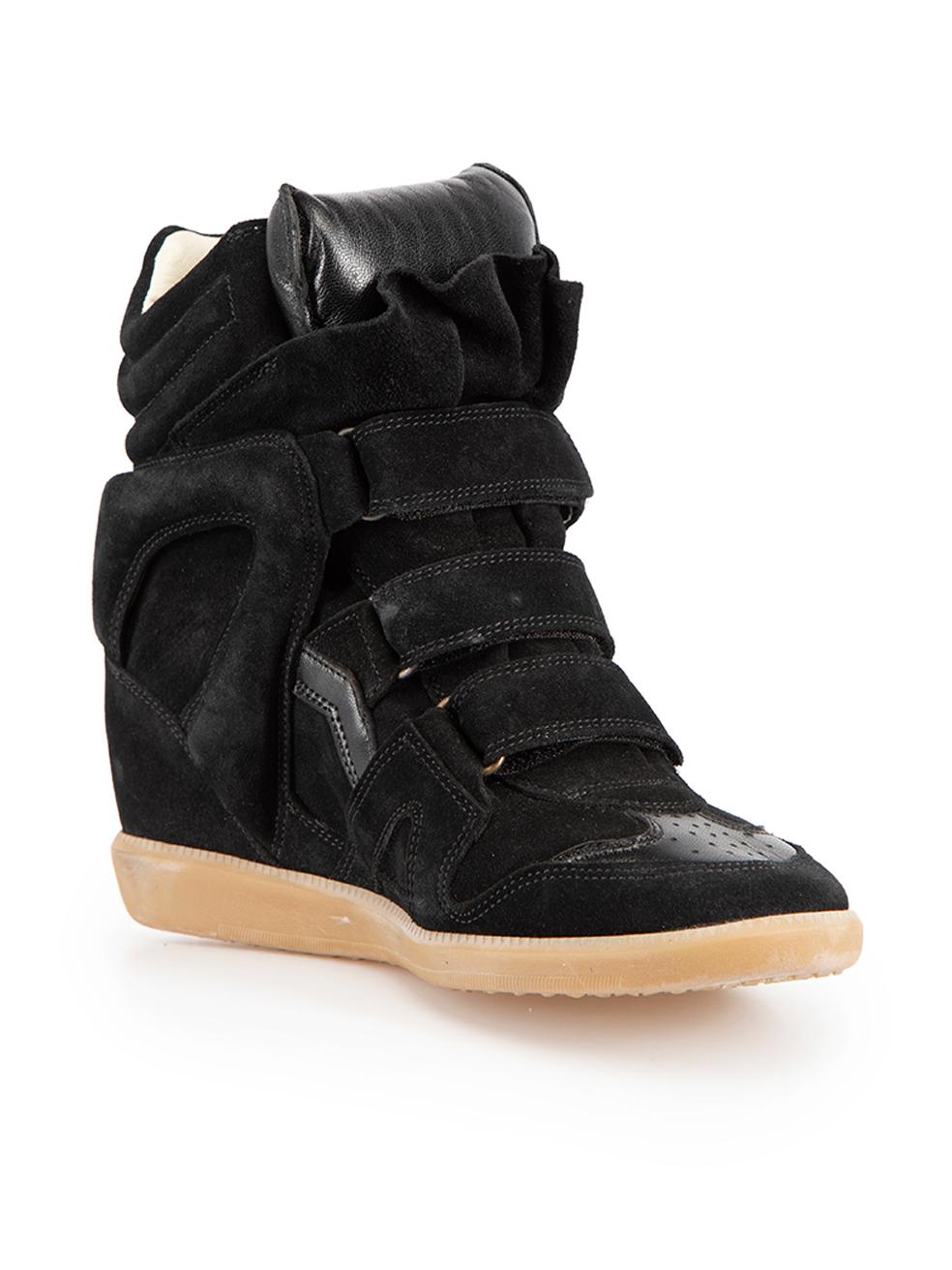 CONDITION is Very good. Hardly any visible wear to trainers is evident on this used Isabel Marant designer resale item. Comes in original box with dust bag.

Details
Black
Suede
Wedge trainers
High heeled
High top
Round toe
Velcro fastening
 
Made