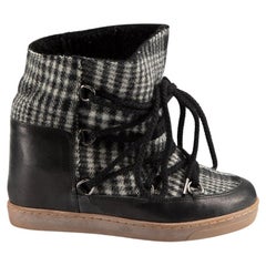 Used Isabel Marant Black Tartan Nowles Winter Boots Size IT 37