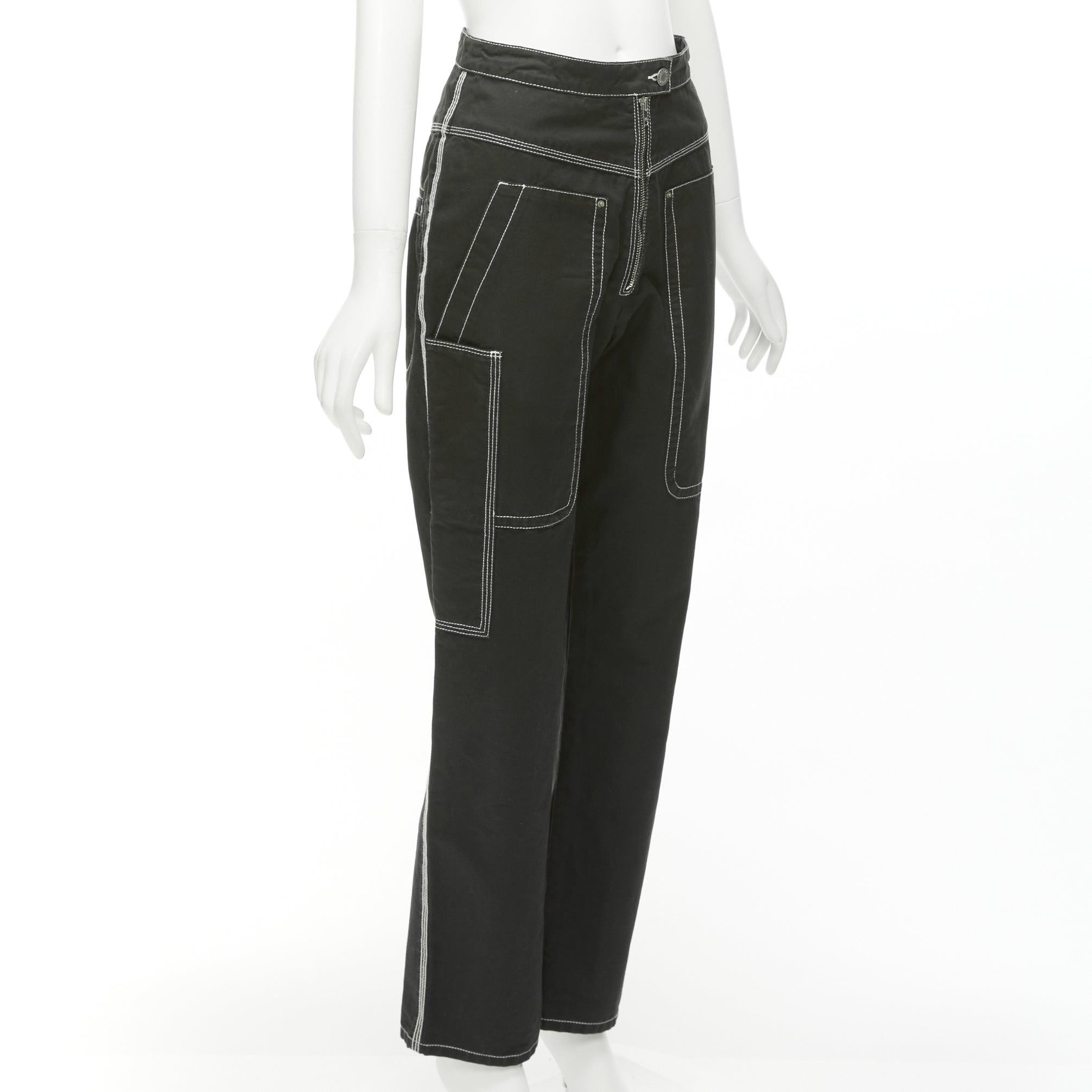 ISABEL MARANT Schwarz-Weiß-Baumwoll-Teppichhose mit Topstitch und Tasche FR36 S Damen im Angebot