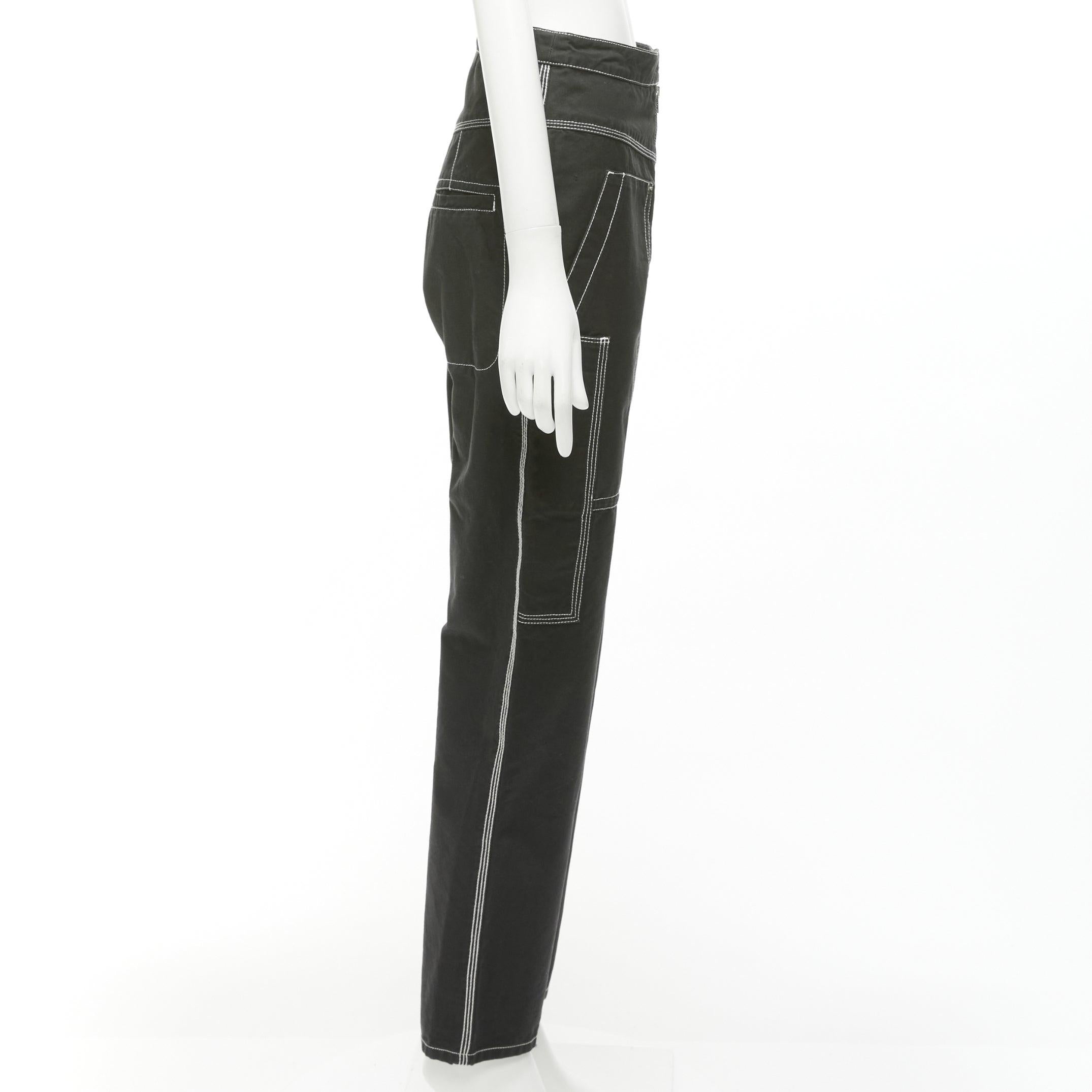 ISABEL MARANT Schwarz-Weiß-Baumwoll-Teppichhose mit Topstitch und Tasche FR36 S im Angebot 1