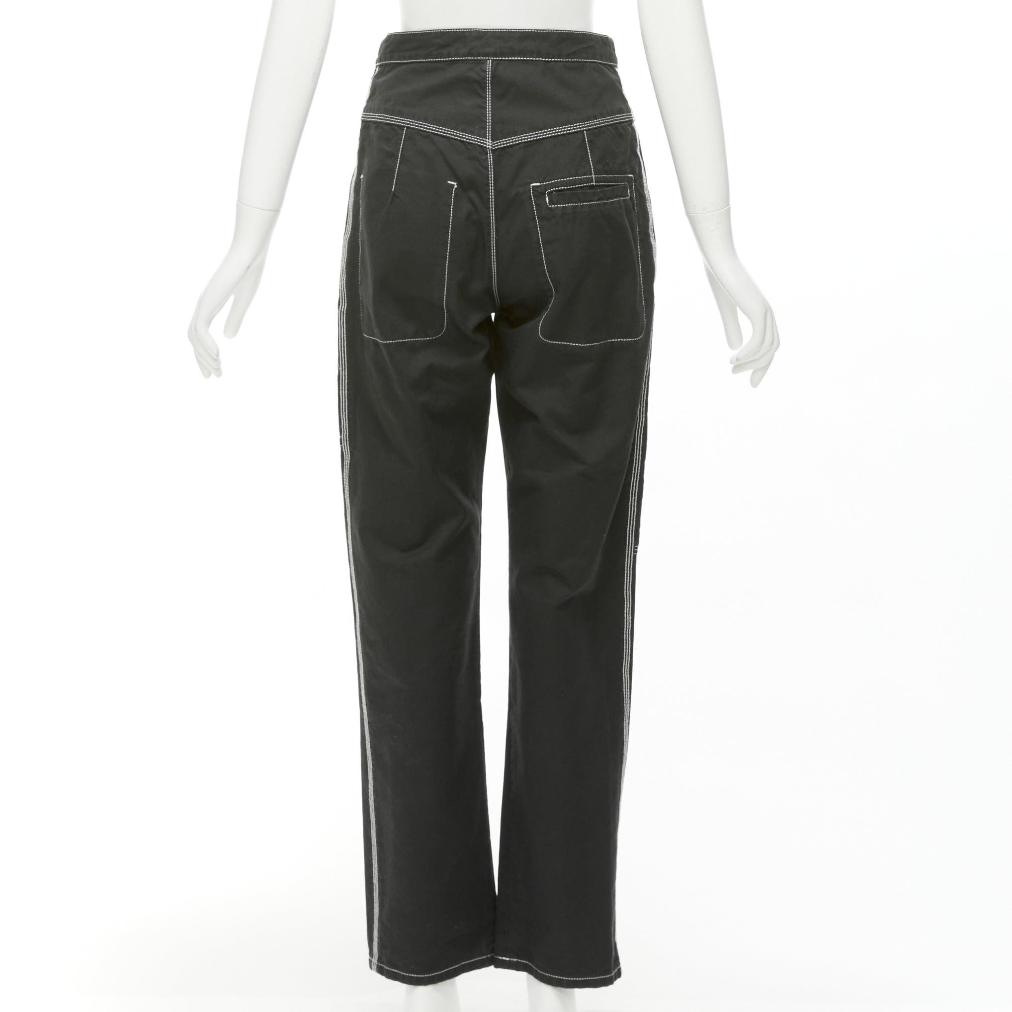 ISABEL MARANT Schwarz-Weiß-Baumwoll-Teppichhose mit Topstitch und Tasche FR36 S im Angebot 2