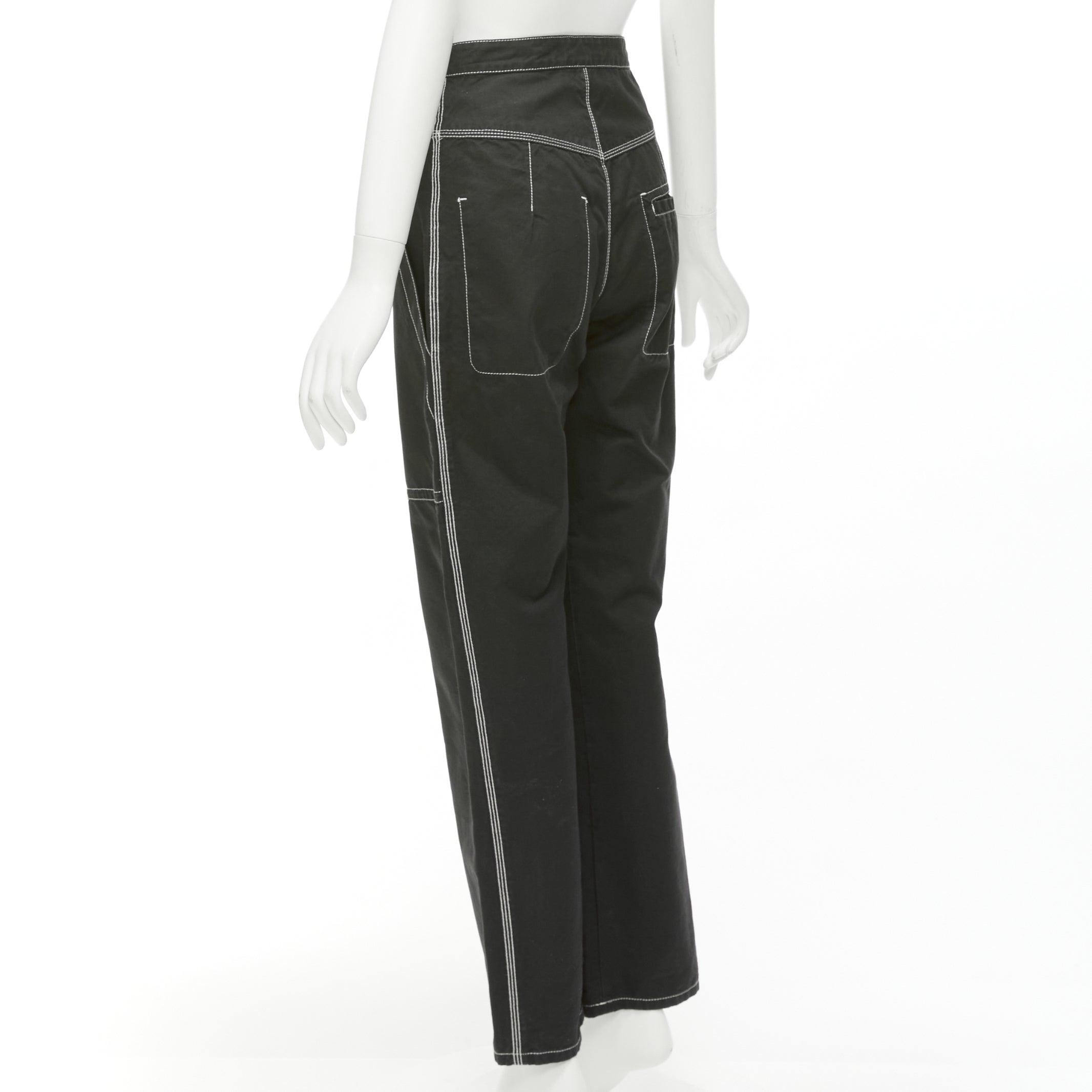 ISABEL MARANT Schwarz-Weiß-Baumwoll-Teppichhose mit Topstitch und Tasche FR36 S im Angebot 3
