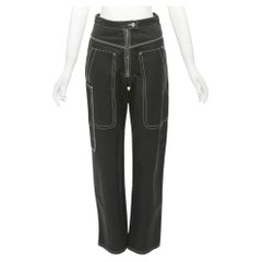 ISABEL MARANT black white cotton topstitch pocketed carpenter pants FR36 S
