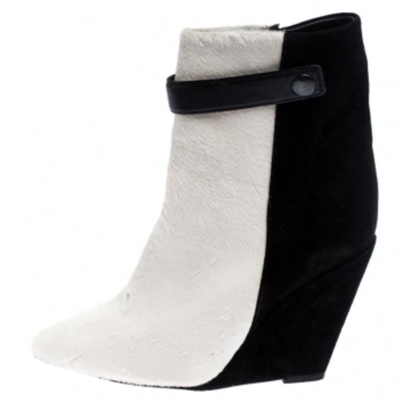 Isabel Marant, capelli di pony e camoscio nero/bianco, stivaletti con zeppa misura 38 in vendita