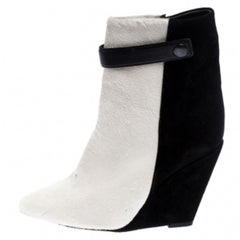 Used Isabel Marant Black/White Pony Hair and Suede Wedge Ankle Boots Size 38
