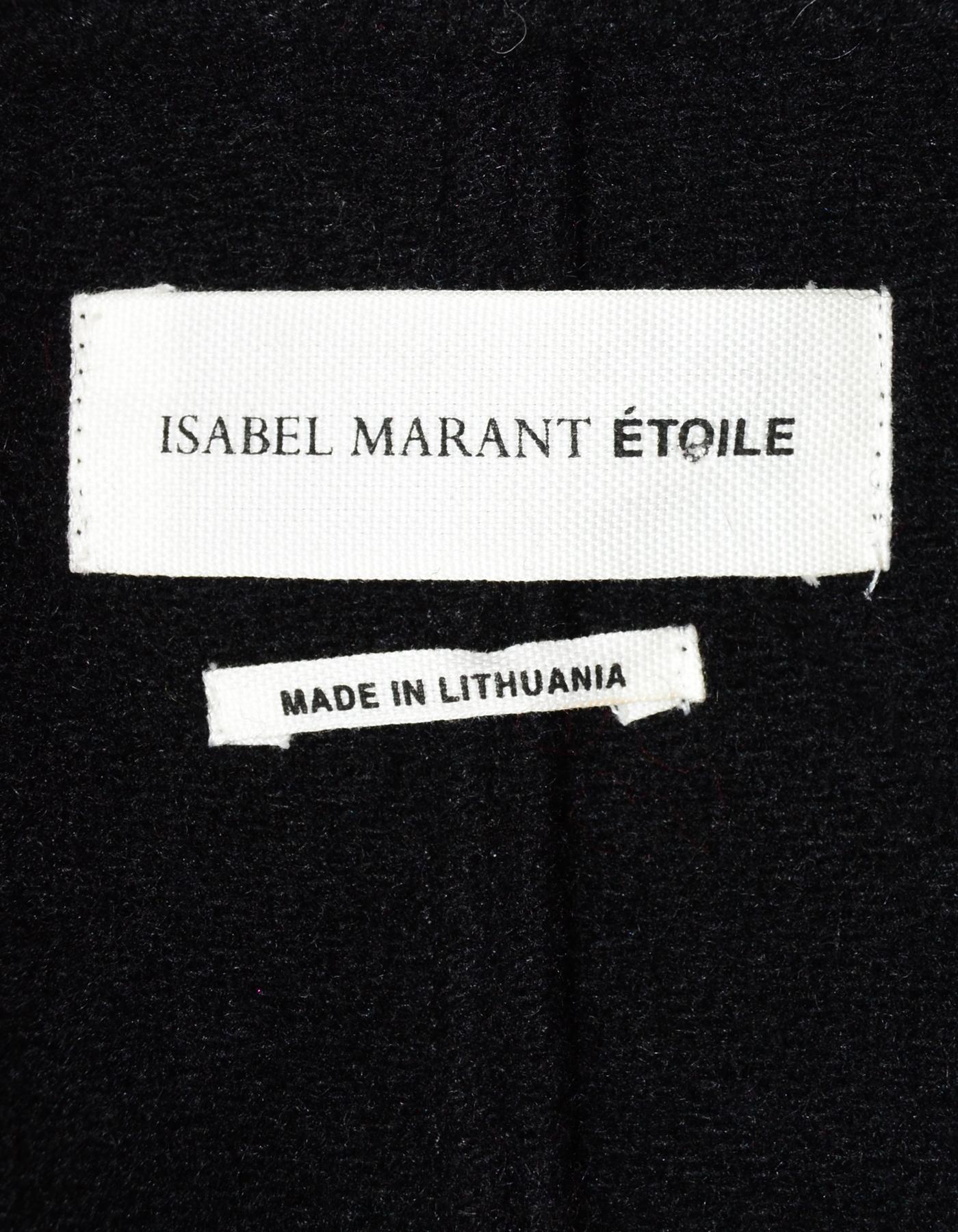 Isabel Marant Black Wool Blend Button Up Military Style Jacket W/ Raw Hem Sz 38 In Excellent Condition In New York, NY