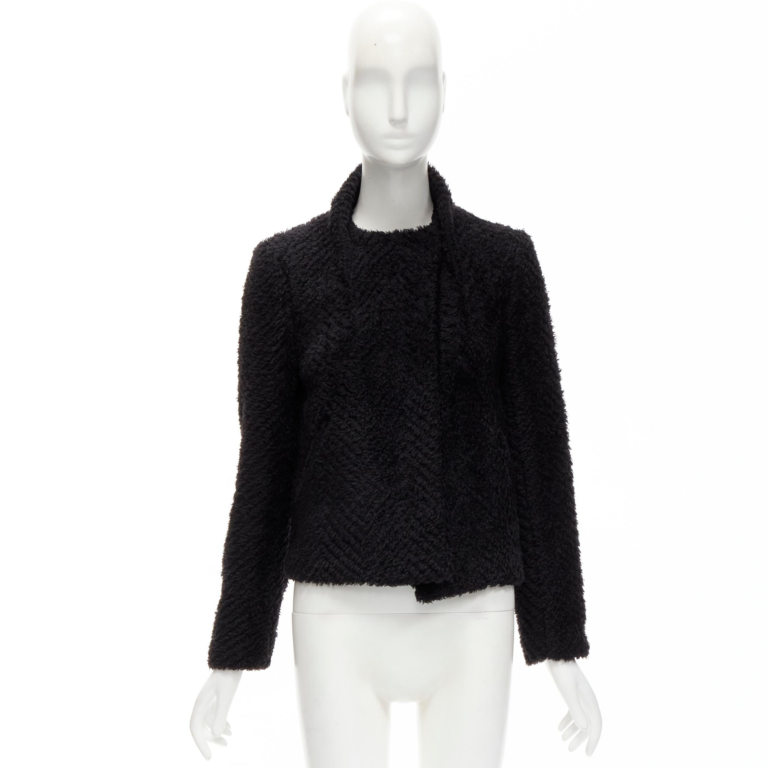 ISABEL MARANT black wool blend fluffy stand collar minimal jacket FR36 S For Sale 8