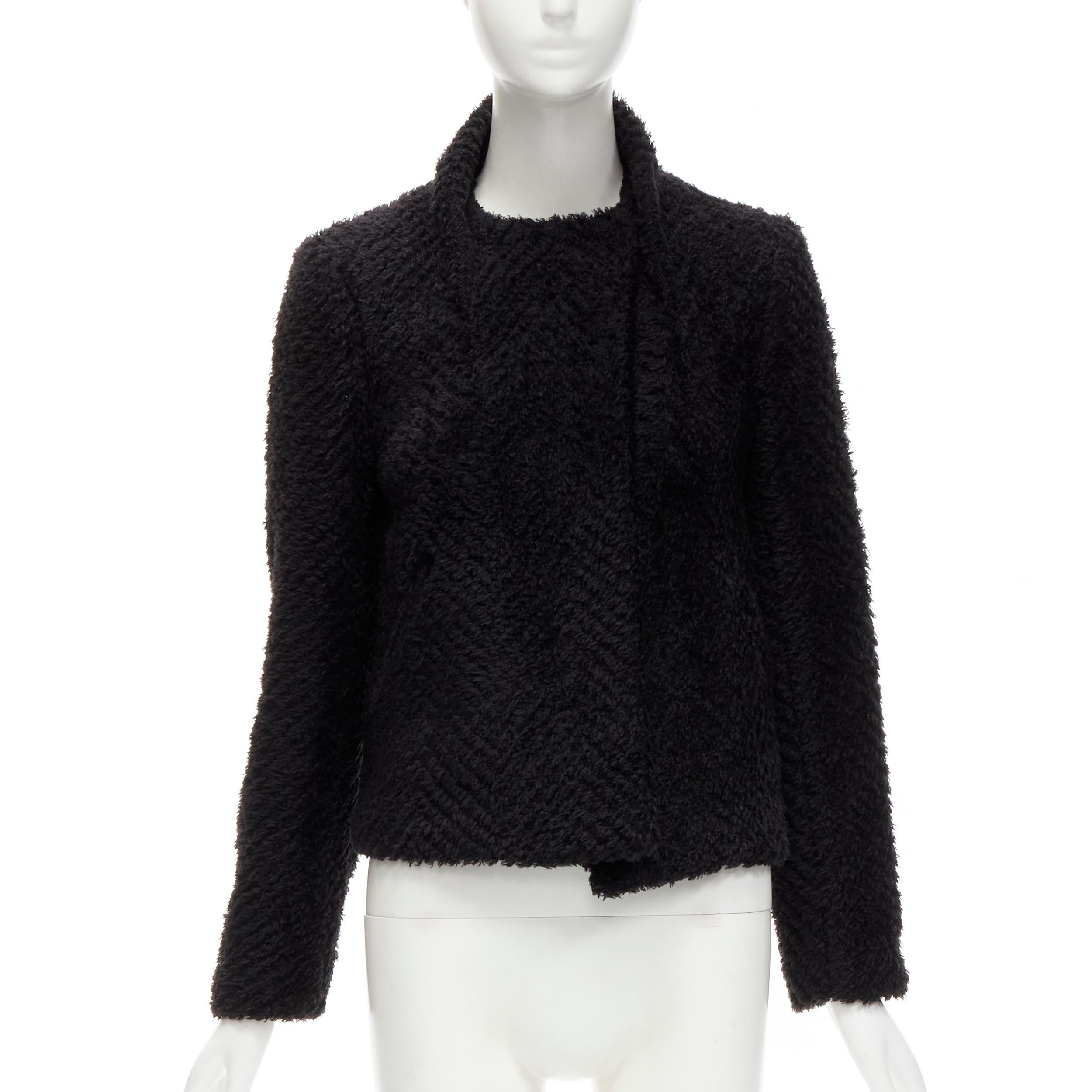 Black ISABEL MARANT black wool blend fluffy stand collar minimal jacket FR36 S For Sale