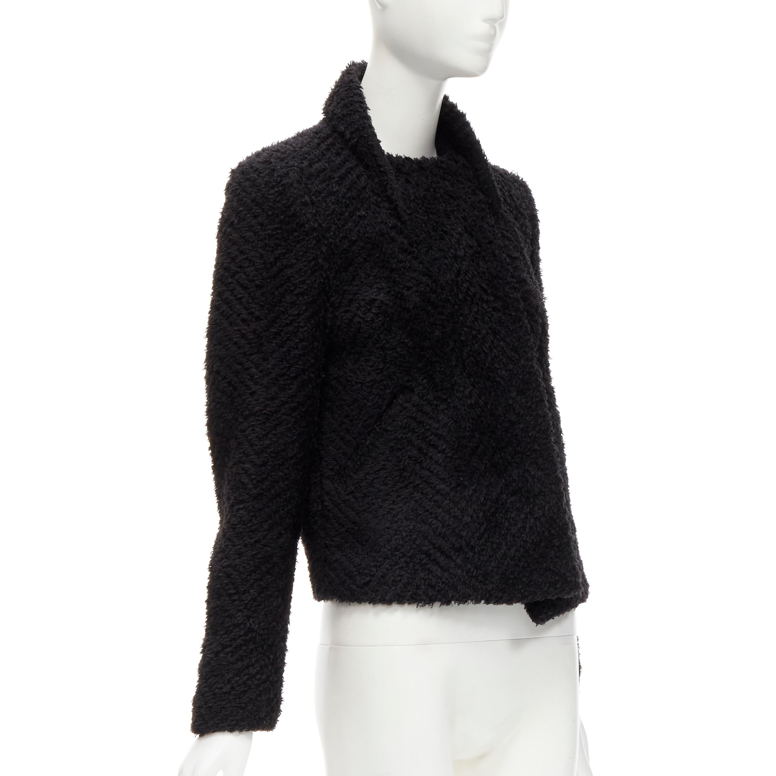 Women's ISABEL MARANT black wool blend fluffy stand collar minimal jacket FR36 S For Sale