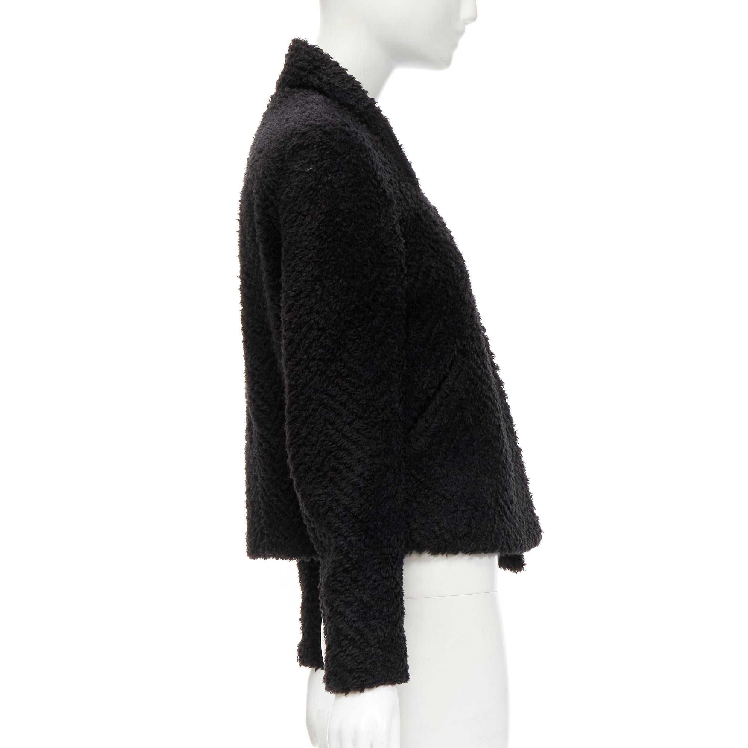 ISABEL MARANT black wool blend fluffy stand collar minimal jacket FR36 S For Sale 1