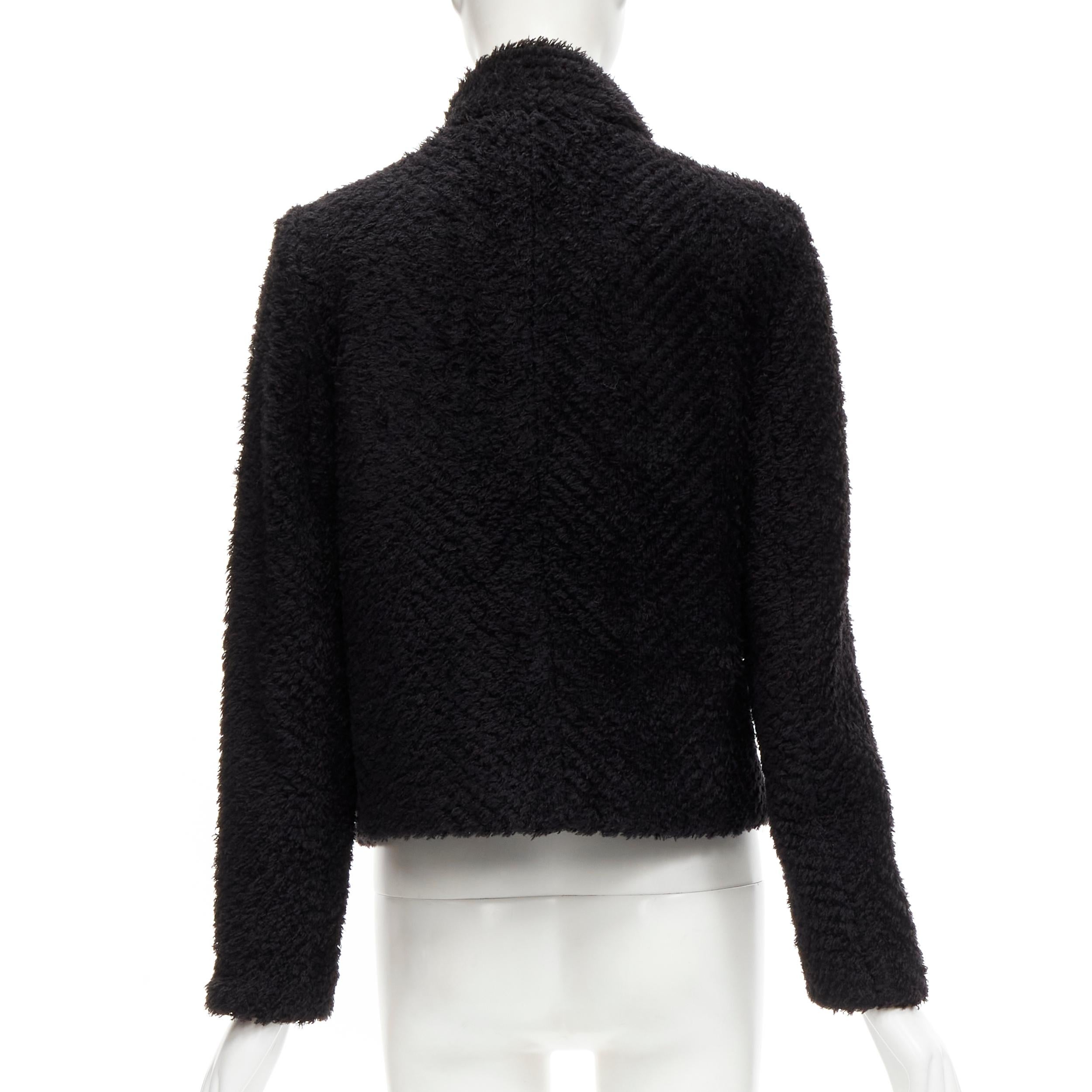 ISABEL MARANT black wool blend fluffy stand collar minimal jacket FR36 S For Sale 2