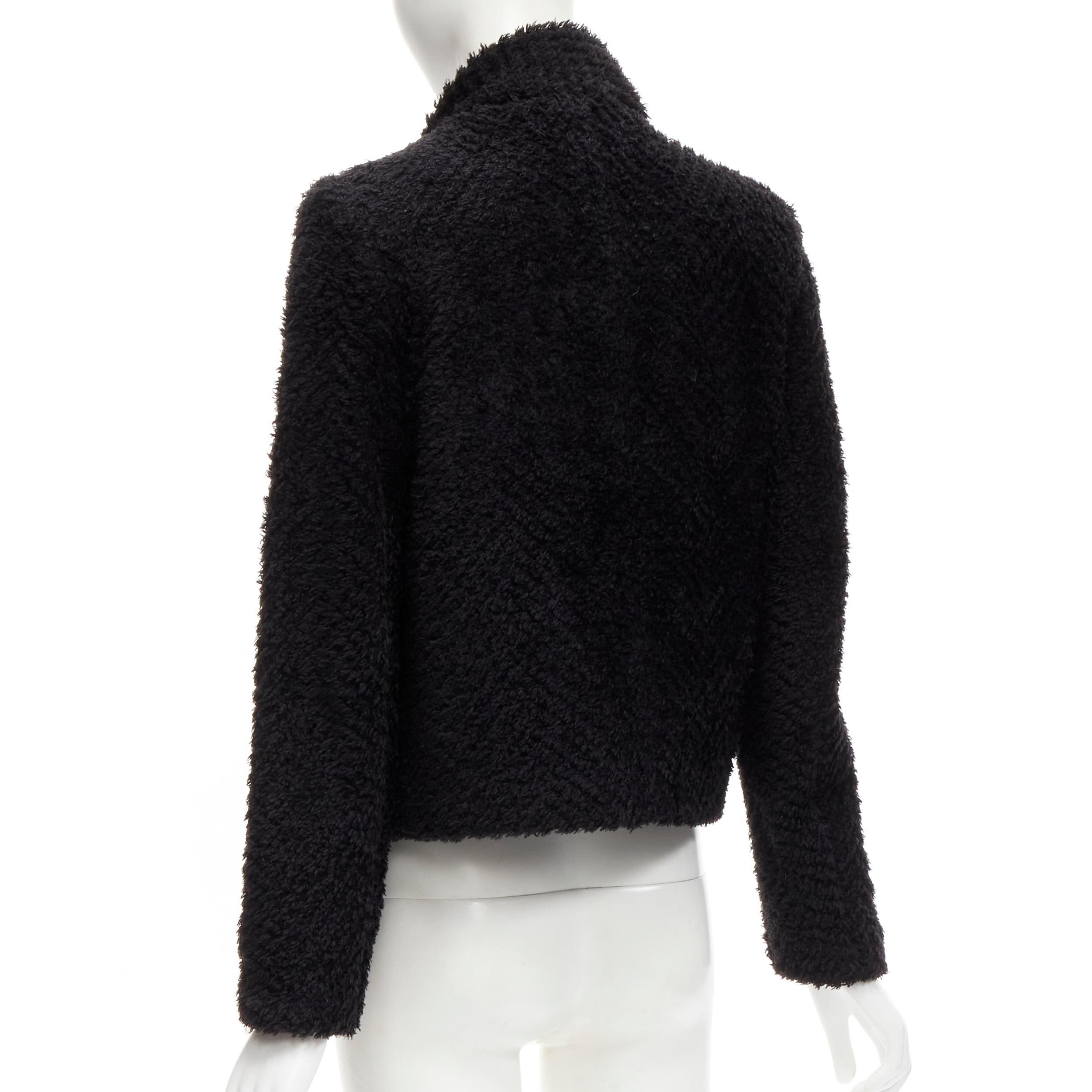 ISABEL MARANT black wool blend fluffy stand collar minimal jacket FR36 S For Sale 3