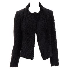 ISABEL MARANT black wool blend fluffy stand collar minimal jacket FR36 S