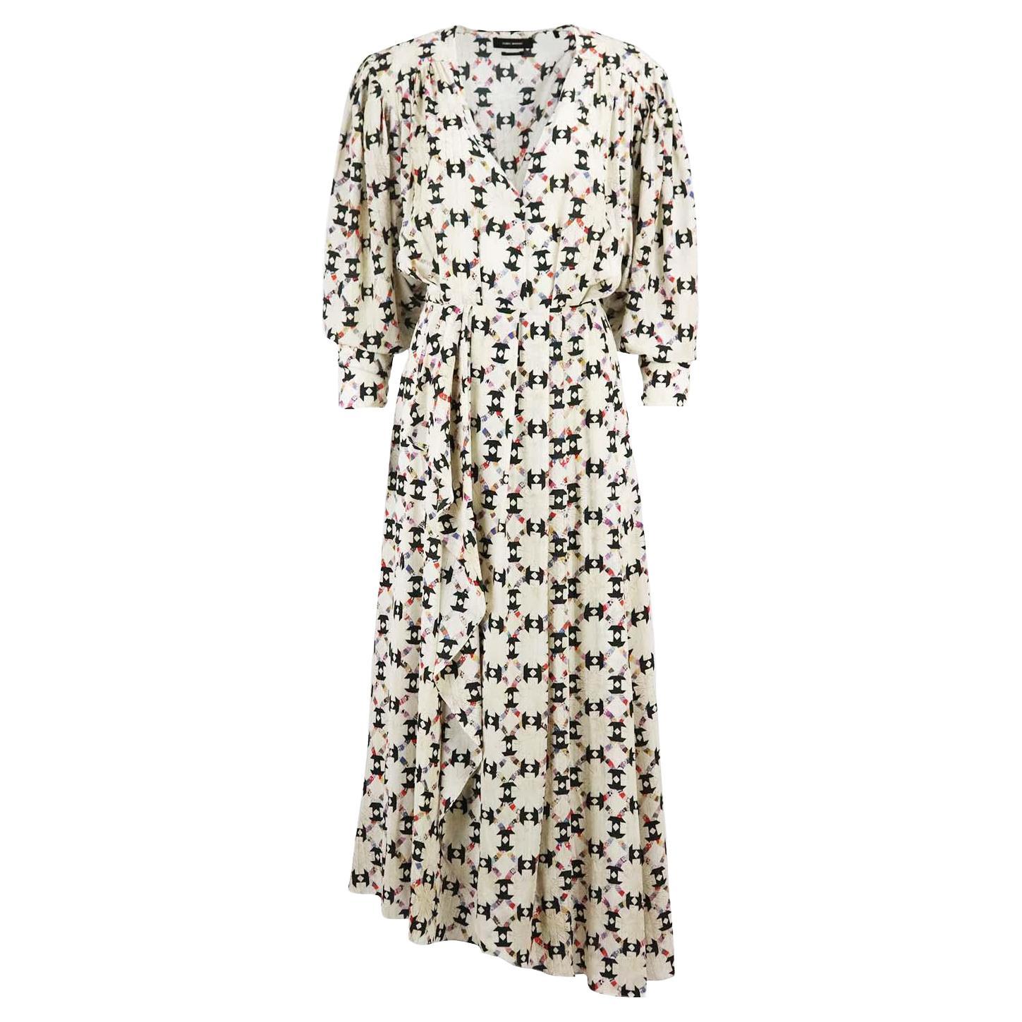 Isabel Marant Blaine Asymmetric Printed Stretch Silk Midi Dress FR 36 UK 8 
