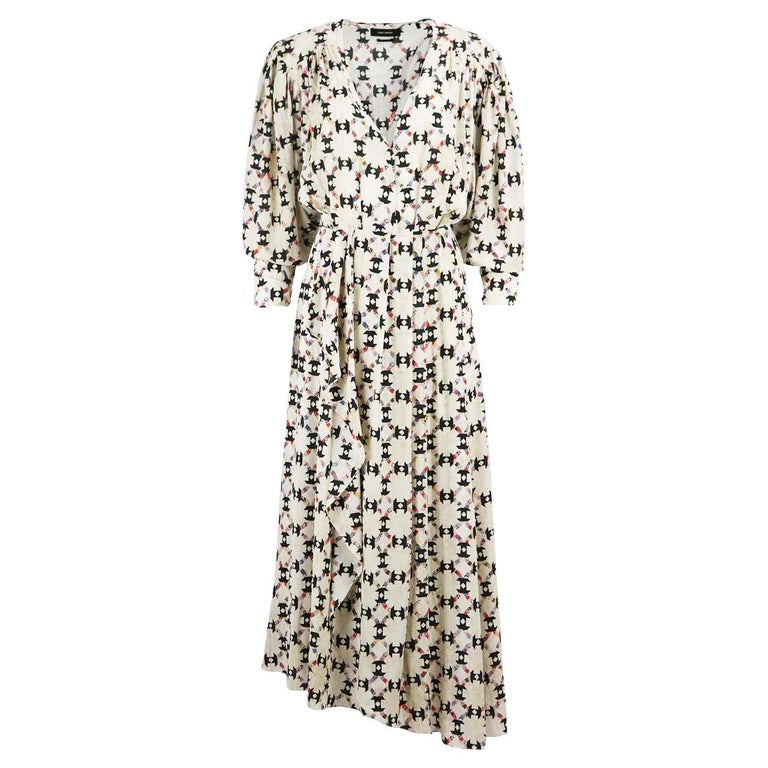 Isabel Marant Blaine Asymmetric Printed Stretch Silk Midi Dress FR 36 UK 8  For Sale at 1stDibs