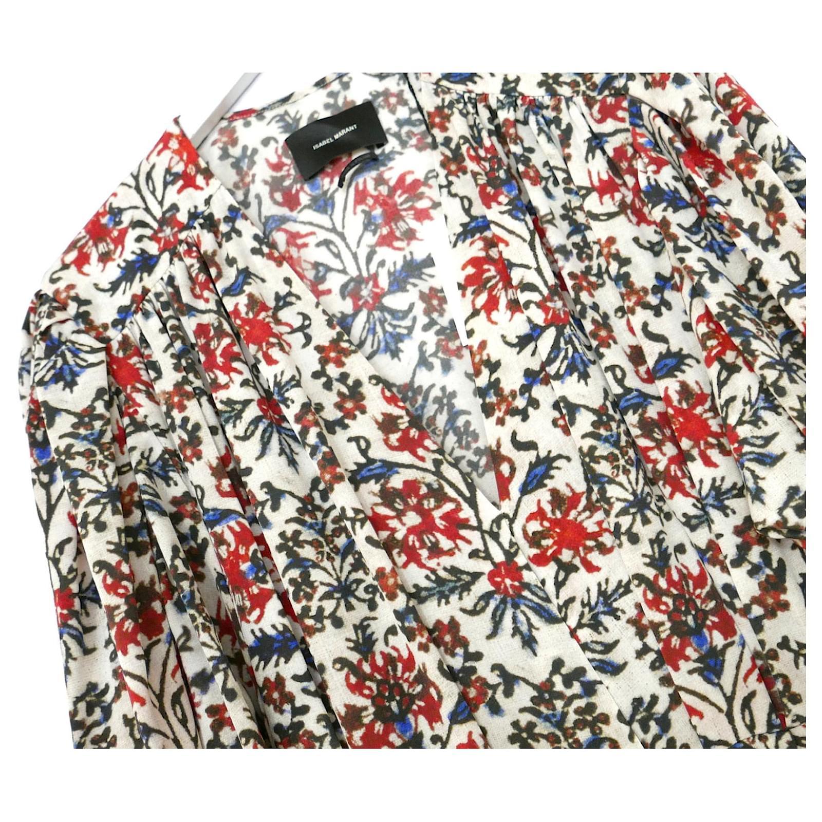 Gorgeous Isabel Marant Blaine floral stretch-silk dress. Bought for £1250 and new with tag. Made from red hued floral stretch silk with elastane. 
It has Marant’s signature cool girl, 70s tinged vibe with voluminous batwing ruched cuff sleeves,