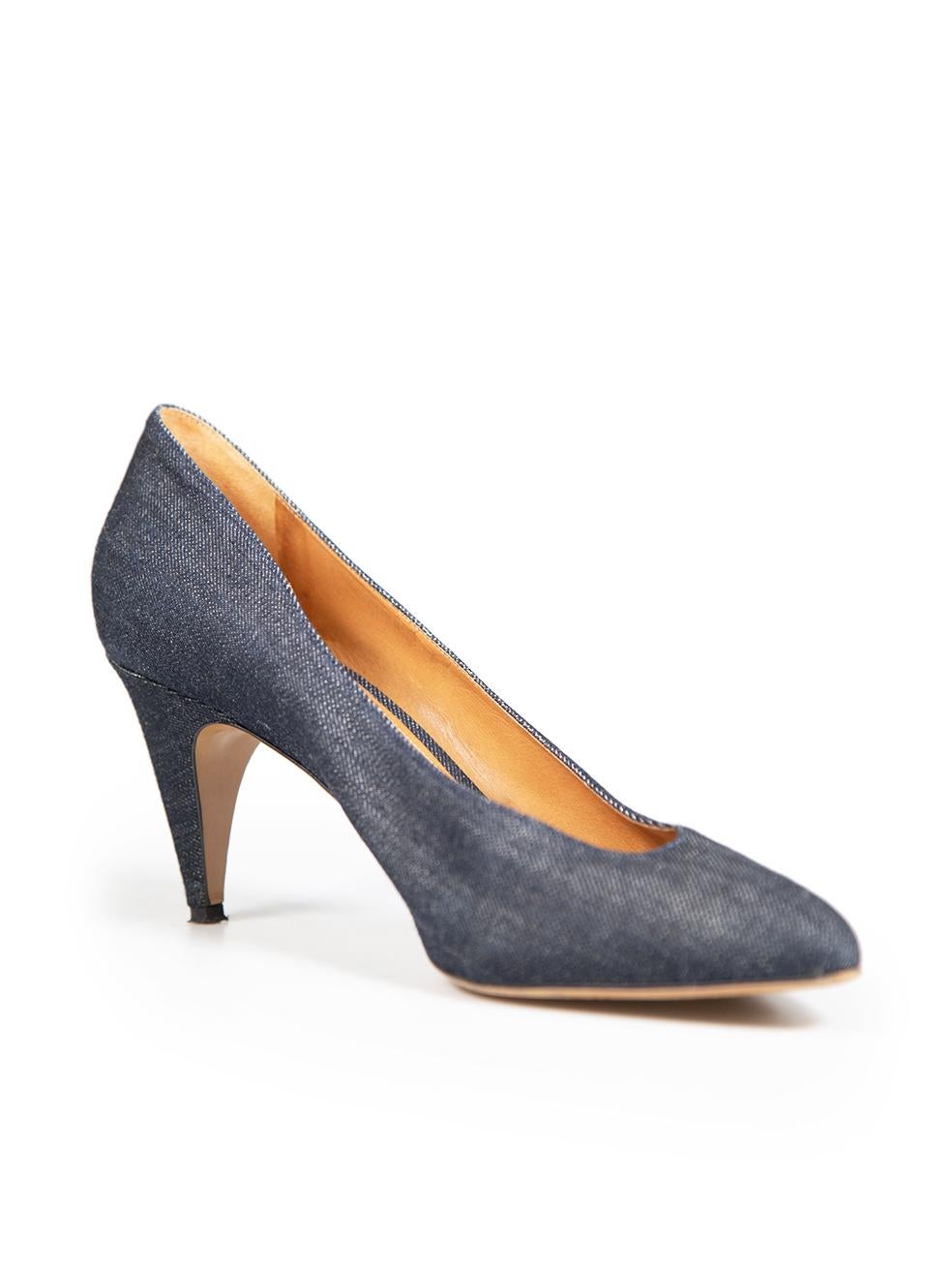 CONDITION is Very good. Minimal wear to shoe is evident. Minimal abrasion to heel tips on this used Isabel Marant designer resale item.
 
 
 
 Details
 
 
 Blue
 
 Denim
 
 Pumps
 
 Mid heel
 
 Point toe
 
 Slip on
 
 
 

 
 Made in Italy
 

 
