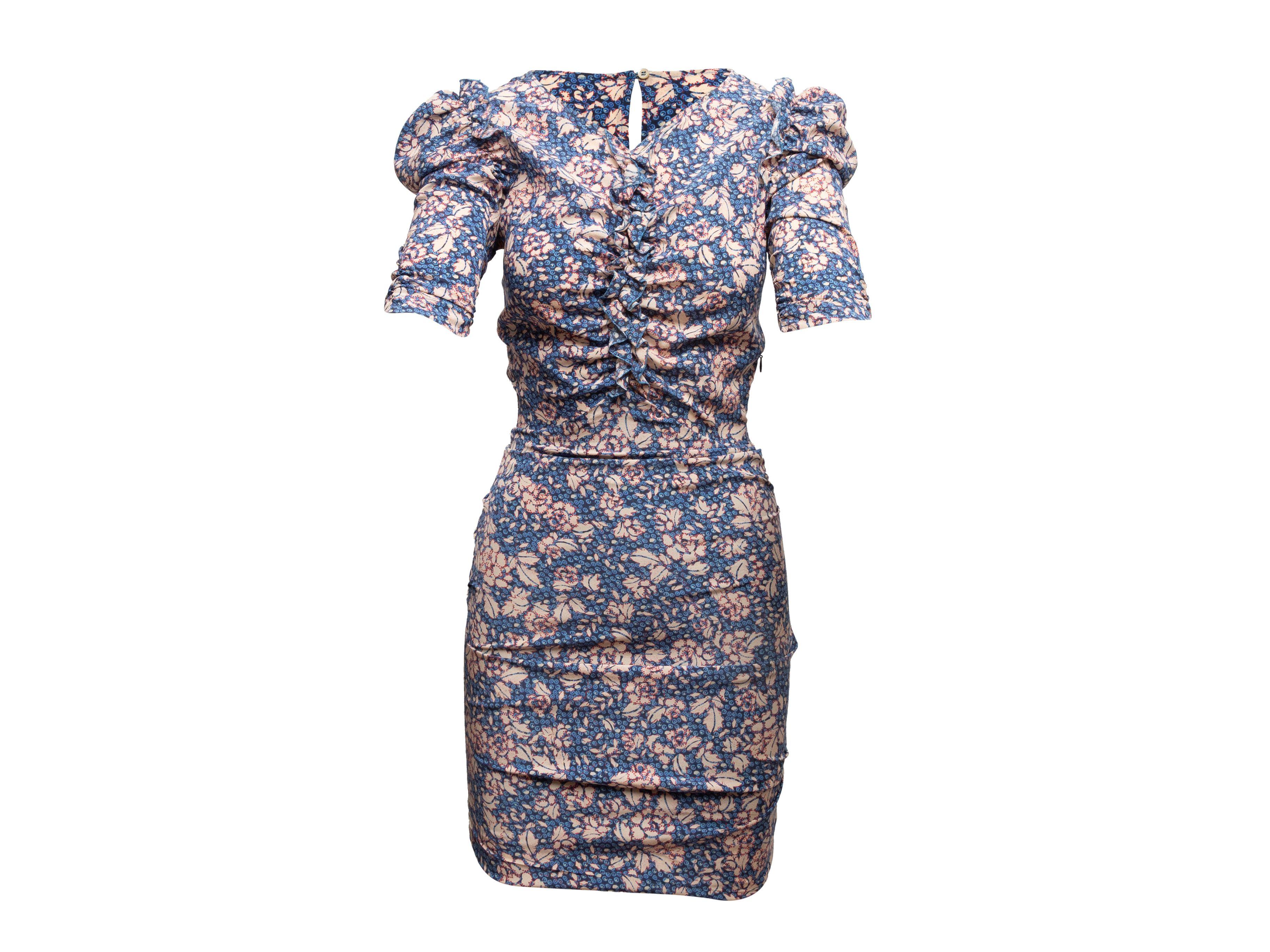Women's Isabel Marant Blue & Multicolor Silk Floral Print Dress