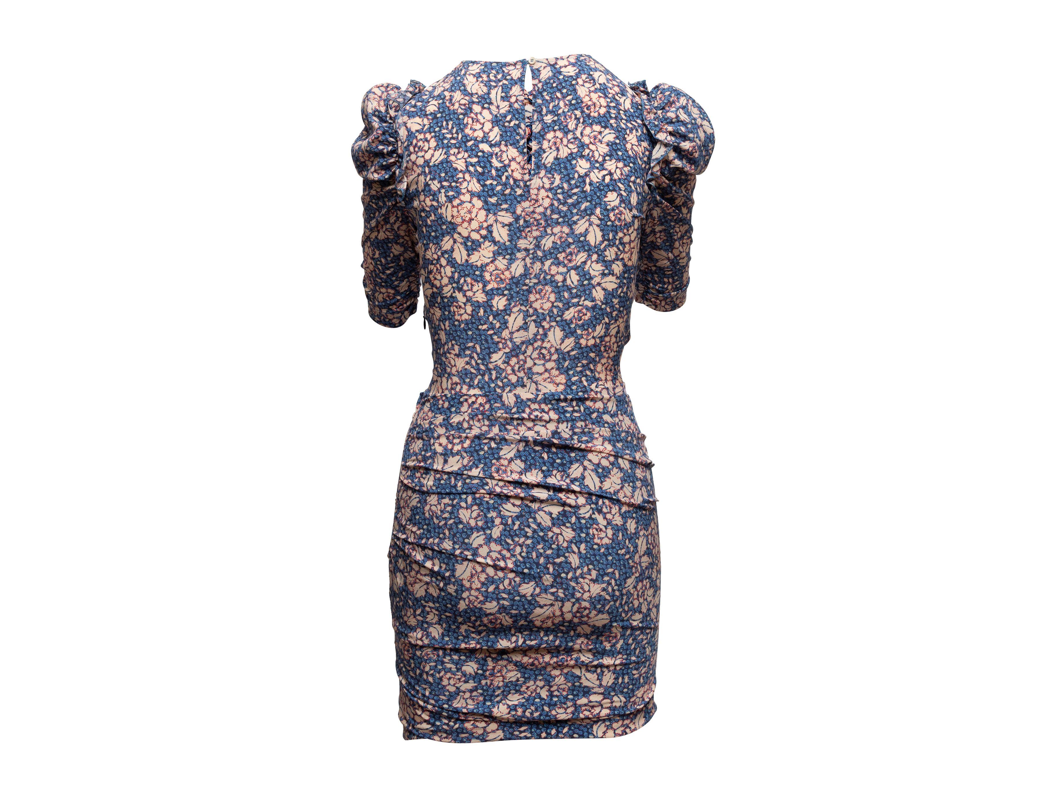 Isabel Marant Blue & Multicolor Silk Floral Print Dress 1