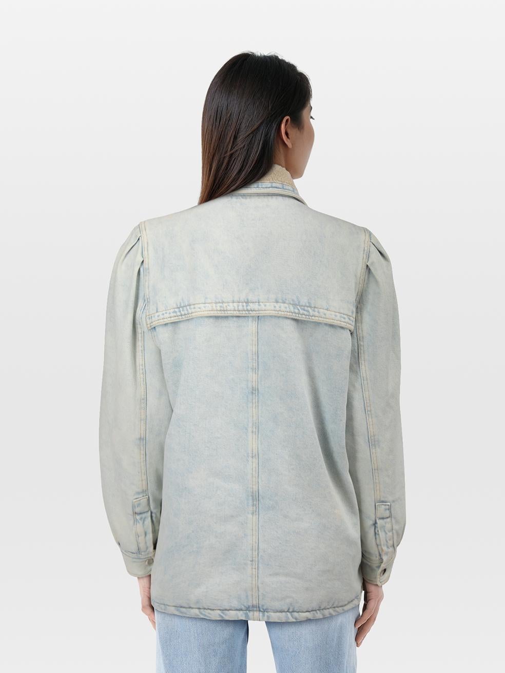 CONDITION is Very good. Minimal wear to the jacket is evident. Discolouration on the neckline, front left, front right, both sleeves and the back of this used Isabel Marant designer resale item.
 
 
 
 Details
 
 
 Blue
 
 Denim
 
 Jacket
 
 Long