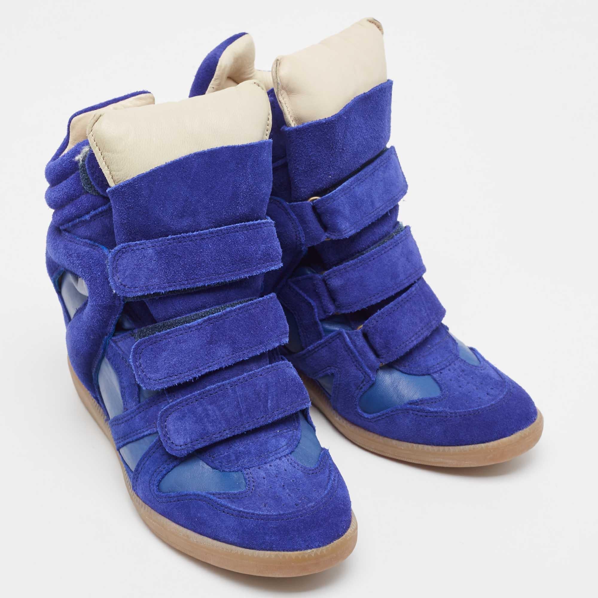 Women's Isabel Marant Blue Suede and Leather Bekett Wedge Sneakers Size 38 For Sale