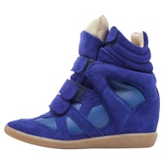 Used Isabel Marant Blue Suede and Leather Bekett Wedge Sneakers Size 38